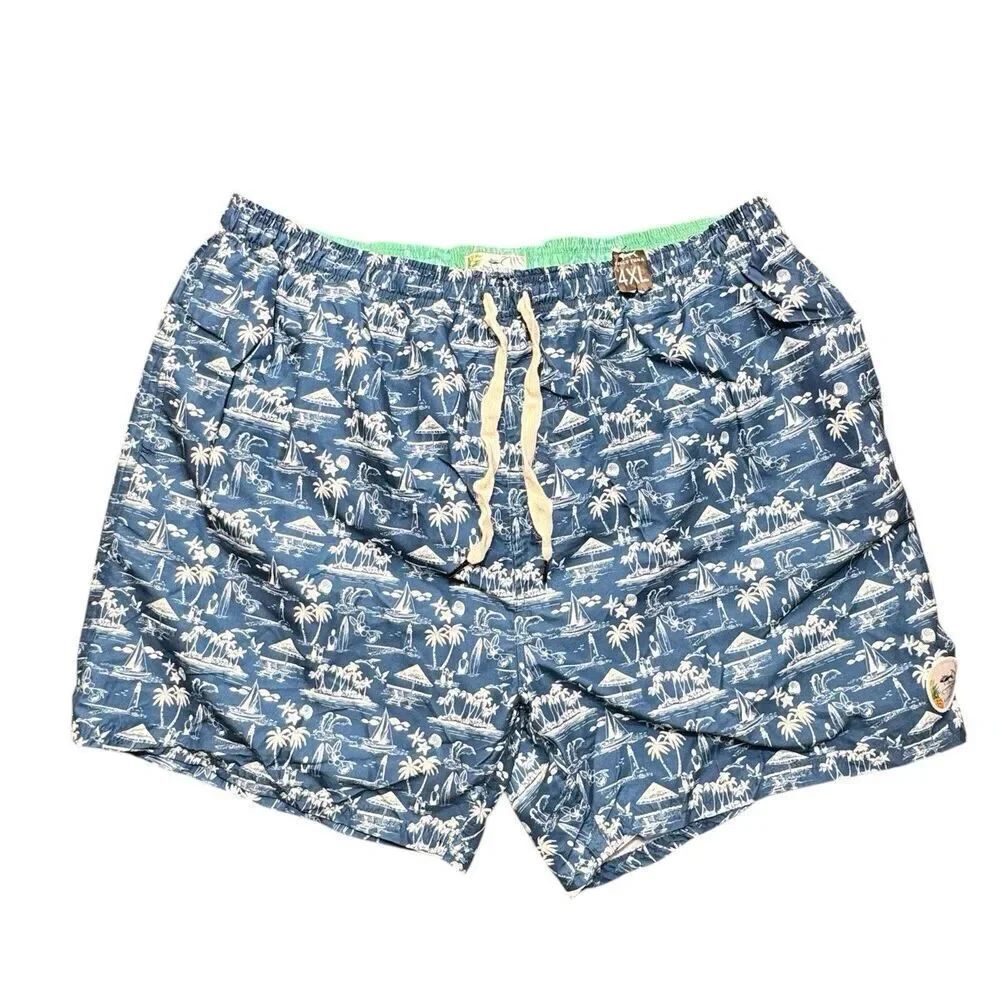 SPICY TUNA Sz 4XL Sailboat Surf Ocean Beach Life Palm Tree Swim Trunk Drawstring
